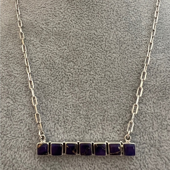 ❤️ Kingman Purple Mohave Turquoise Southwestern 925 Bar Pendant Necklace 13.5gm - Picture 3 of 14